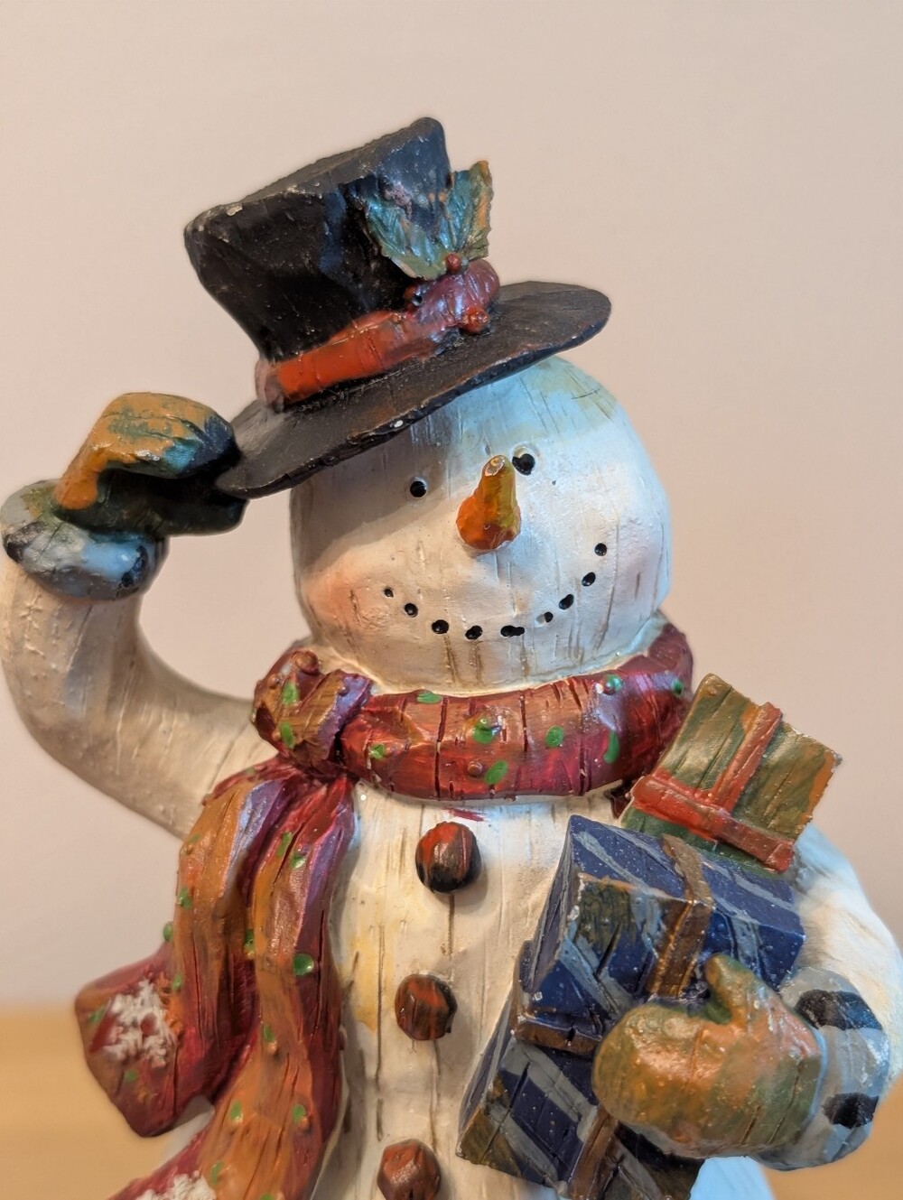 Christmas Snowman Figurine Holiday Set Of 2 - Red Scarf & Multi-Color Accents - Picture 4 of 6